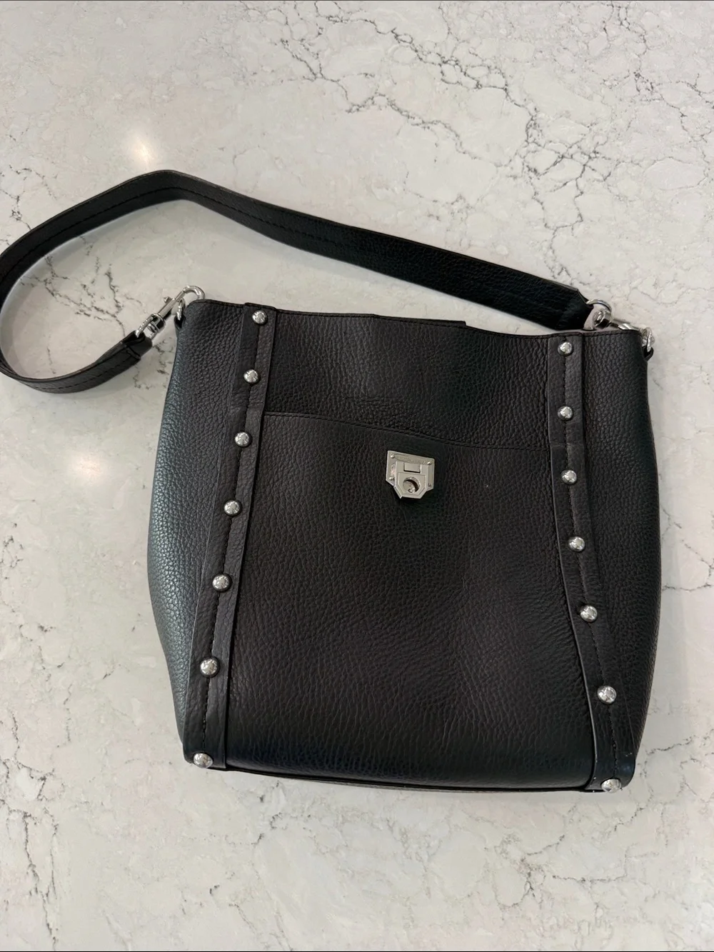 Rebecca Minkoff Black Pebbled Leather Studded Hobo Shoulder Bag